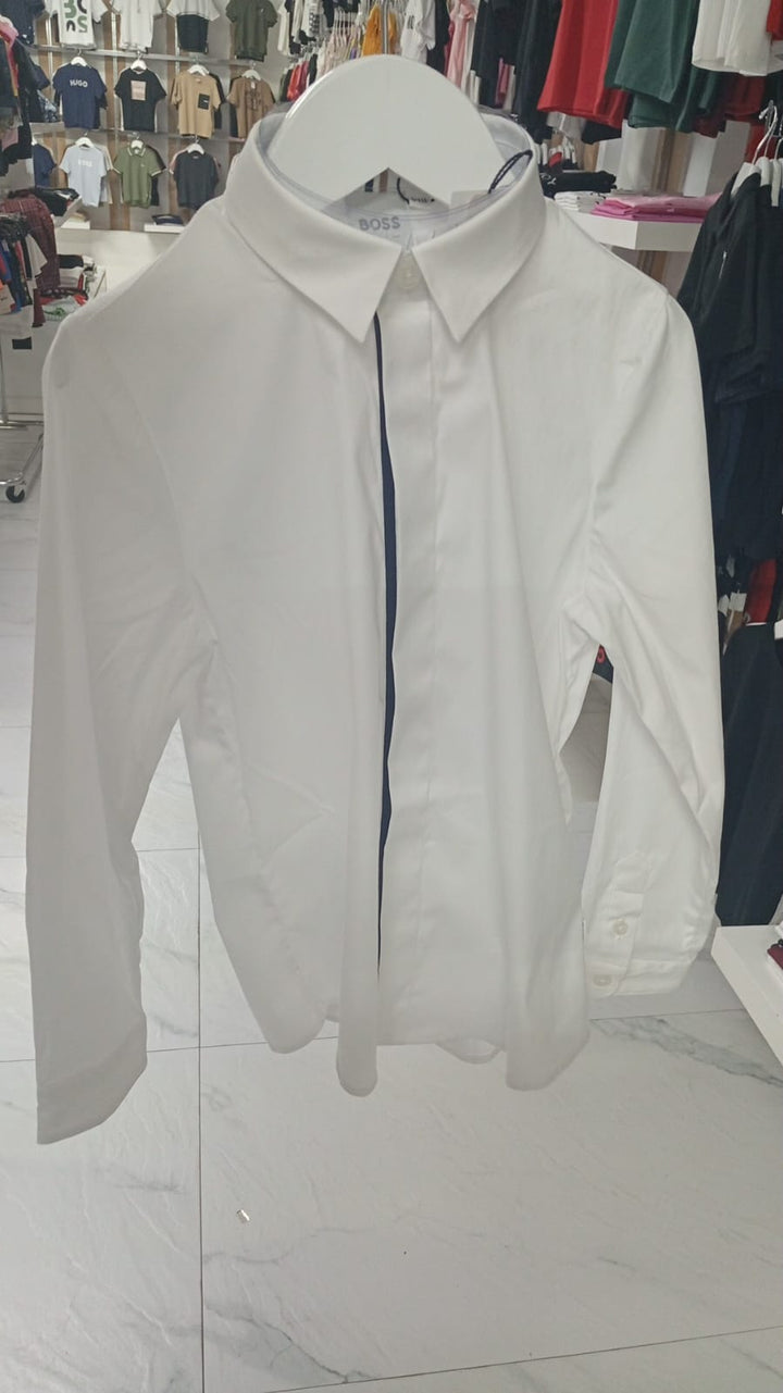 Camisa BOSS Blanca de Manga Larga con Detalle en Contraste para Niño