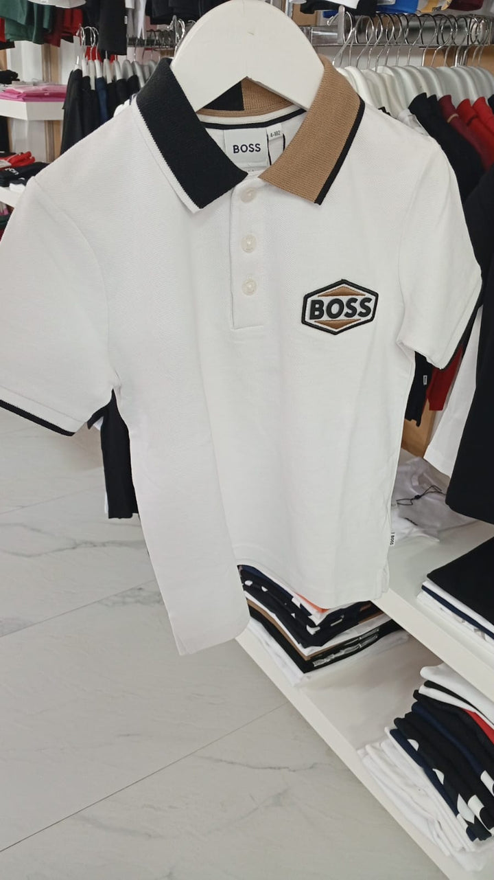 Playera Polo BOSS Infantil Blanca