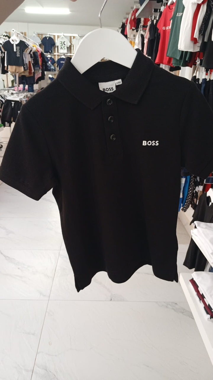 Playera Polo BOSS Infantil Negra Classic Logo