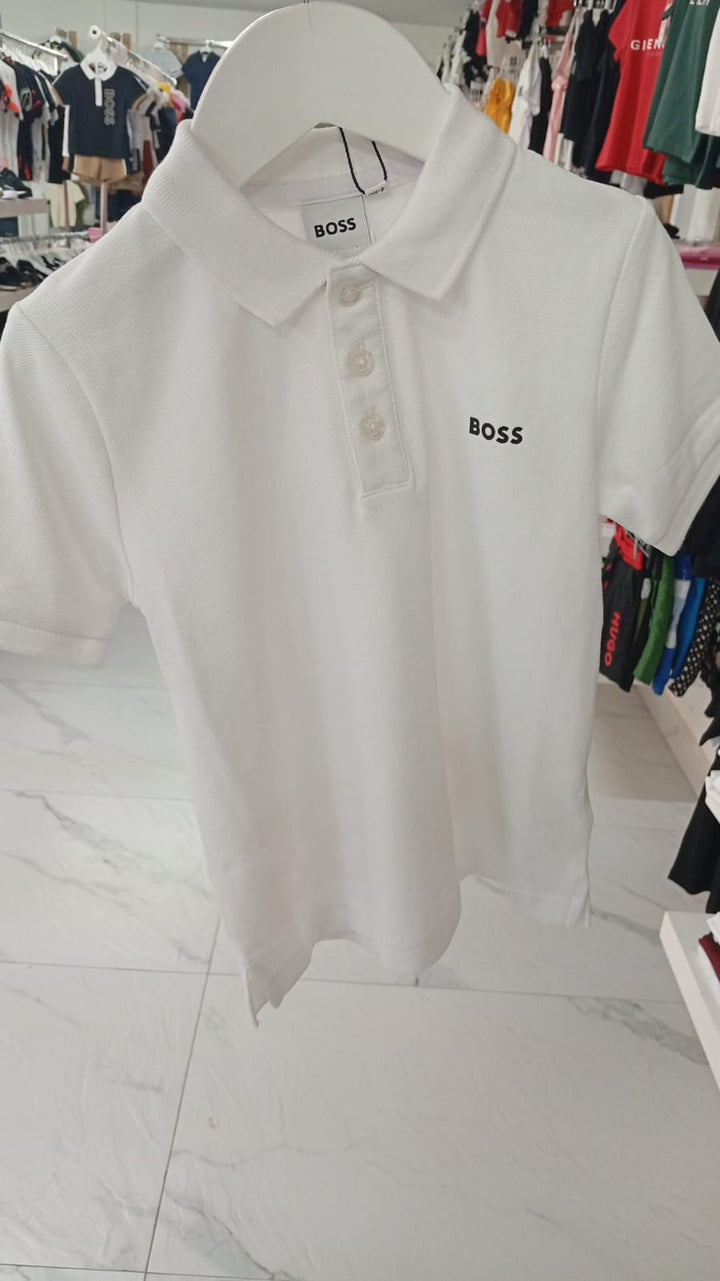 Playera Polo BOSS Infantil Blanca Classic Logo