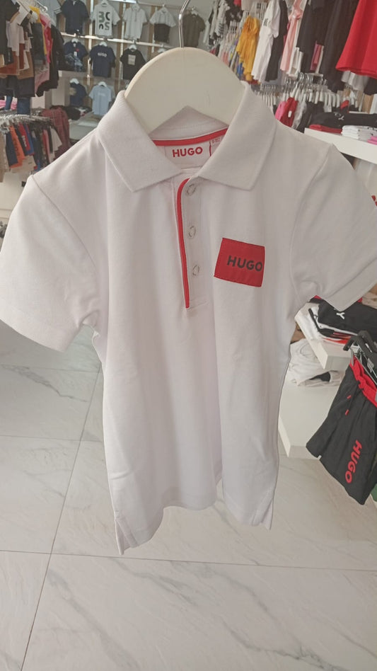 Playera Polo HUGO Infantil Blanca con Logo Patch