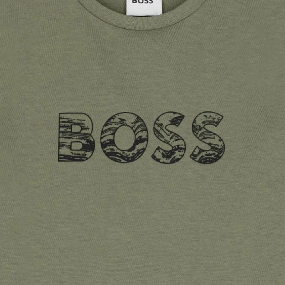 Playera BOSS Kids  Verde Olivo con Logotipo Frontal