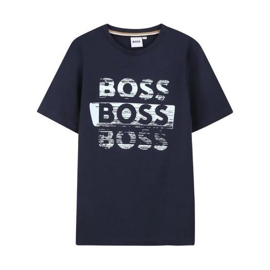 Playera BOSS Kids Azul Marino con Estampado Frontal Repetido