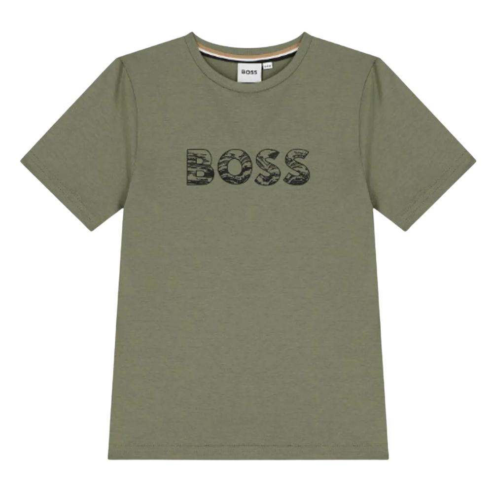 Playera BOSS Kids  Verde Olivo con Logotipo Frontal