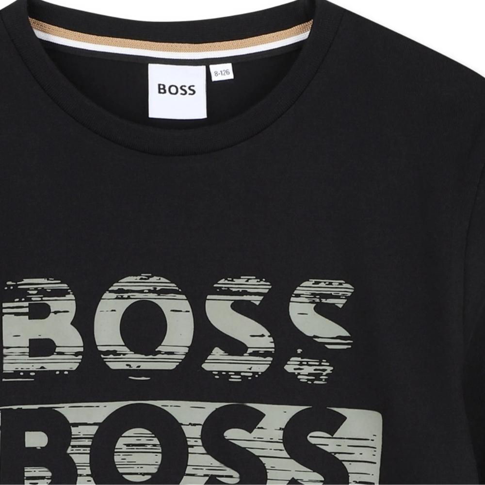 Playera BOSS Kids Negra Con Logo Repetido