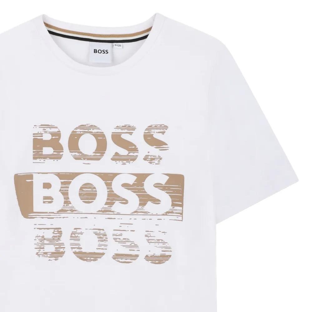 Playera BOSS Kids  Blanca con Estampado Gráfico Frontal