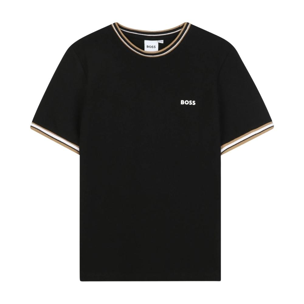 Playera BOSS Kids Negra con Logotipo Frontal