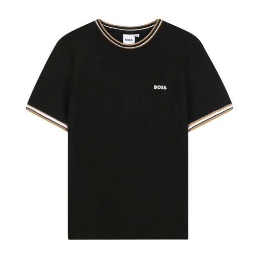 Playera BOSS Kids Negra con Logotipo Frontal
