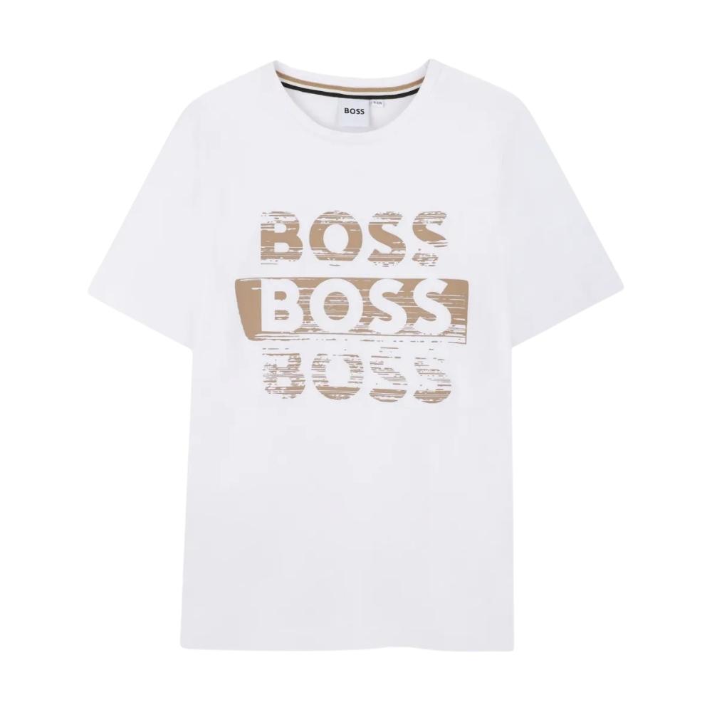 Playera BOSS Kids  Blanca con Estampado Gráfico Frontal