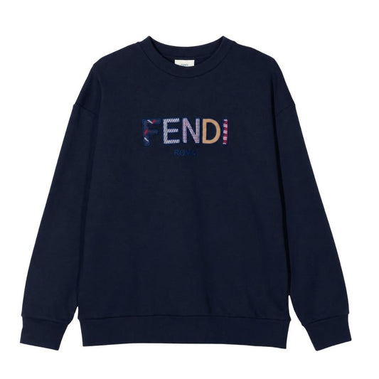 Suéter Fendi Roma Azul Marino con Logo Bordado