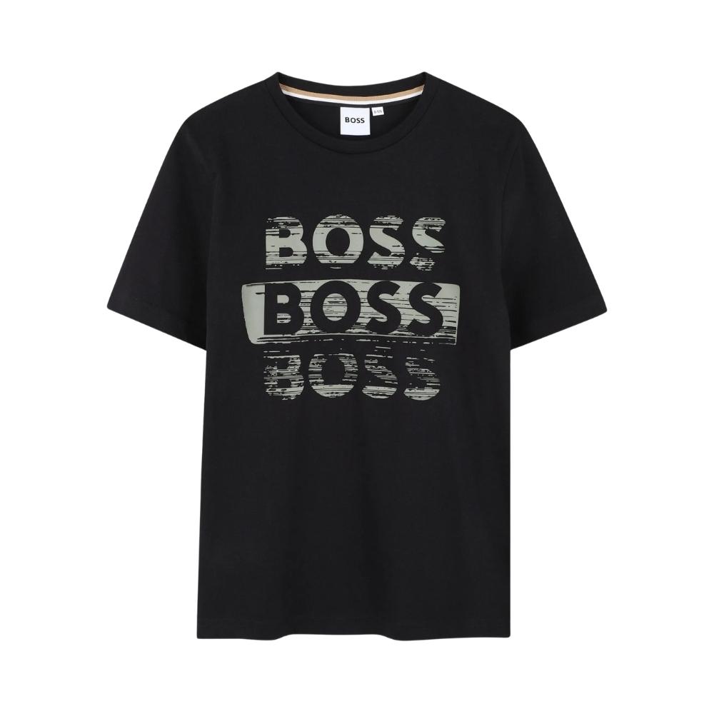 Playera BOSS Kids Negra Con Logo Repetido