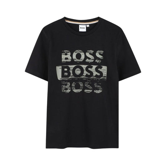 Playera BOSS Kids Negra Con Logo Repetido