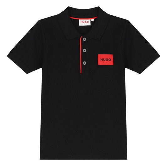 Playera Polo Hugo para Niño Negra con Logo Patch