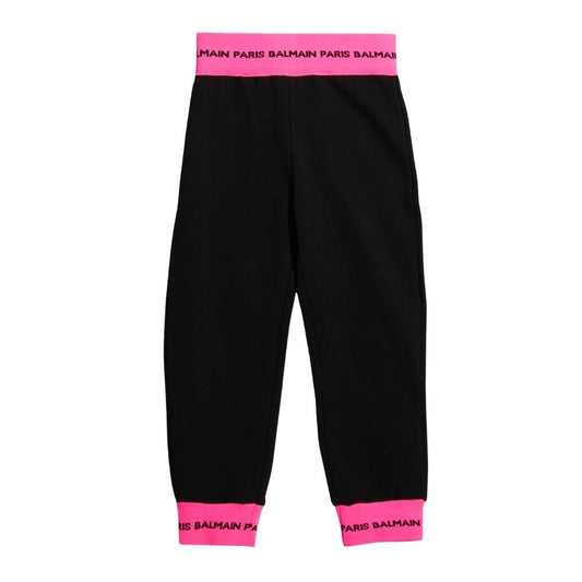 Leggings Balmain Paris Negro con Cintura y Puños Rosa