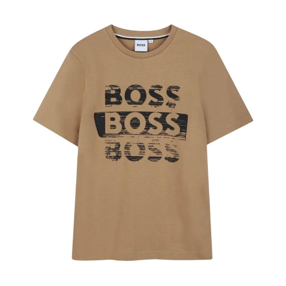 Playera BOSS Kids Camel con Logo Repetido