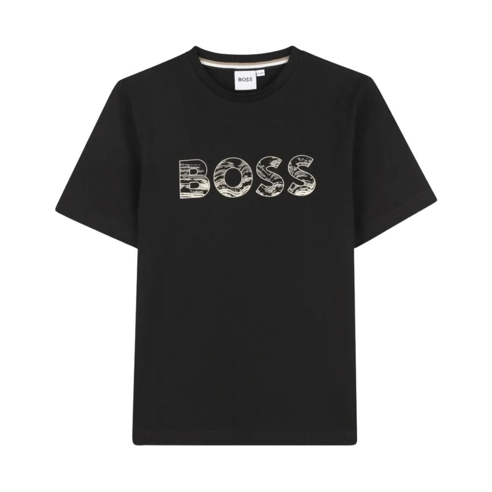 Playera BOSS Kids  Negra con Logotipo Frontal