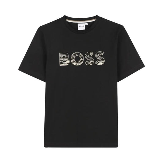 Playera BOSS Kids  Negra con Logotipo Frontal