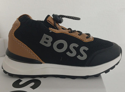 Tenis BOSS Kids Negro/Camel | Logo Lateral