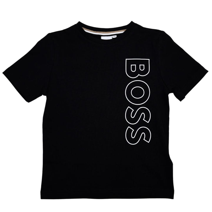 Playera BOSS Negra con Logo Vertical Blanco para Niño