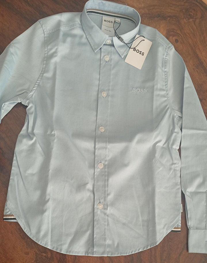 Camisa Infantil BOSS Manga Larga Azul Cielo
