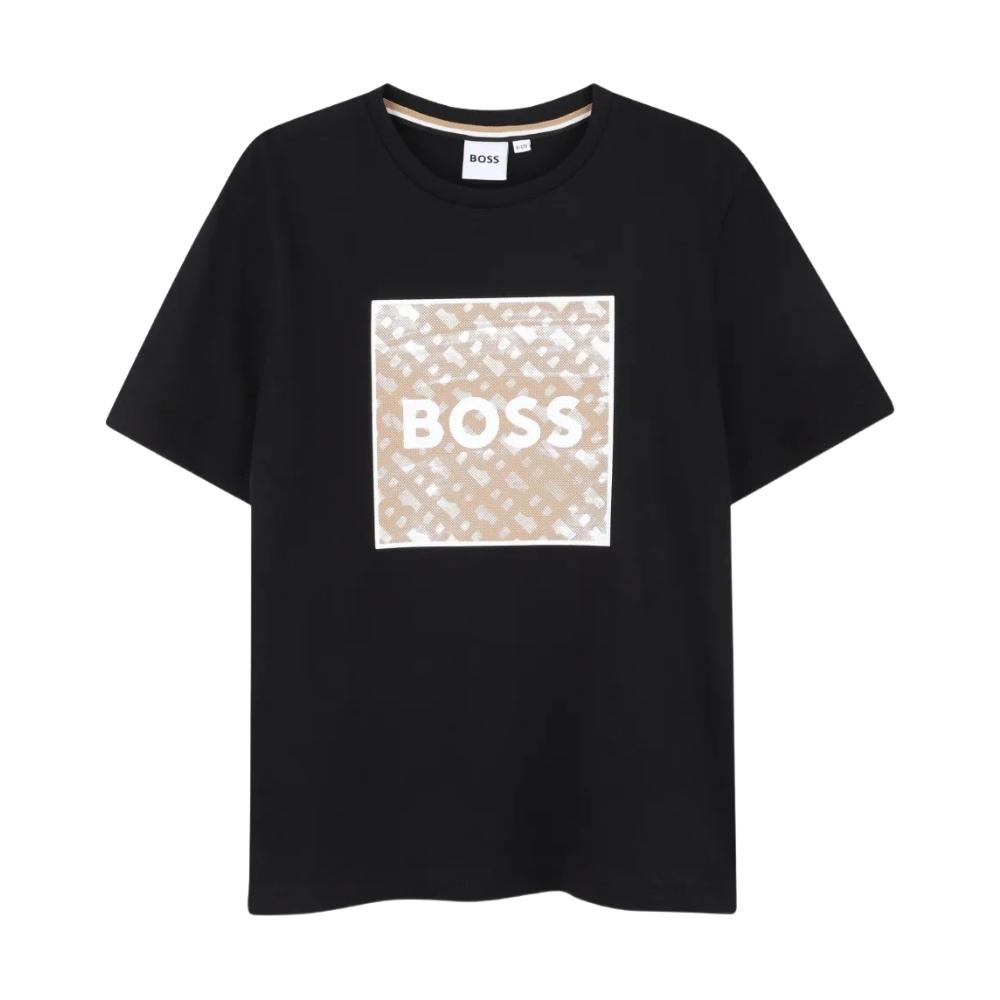Playera BOSS Kids Negra Monograma
