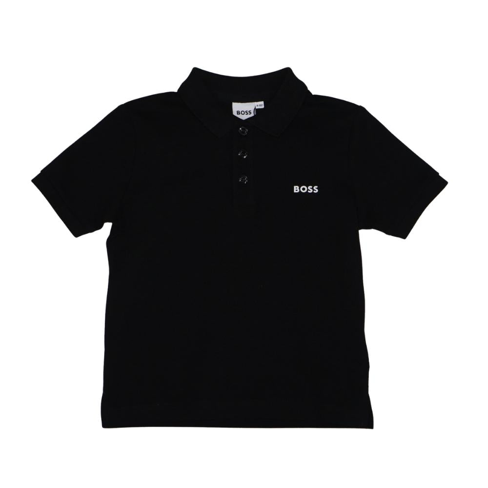 Playera Polo BOSS Infantil Negra Classic Logo
