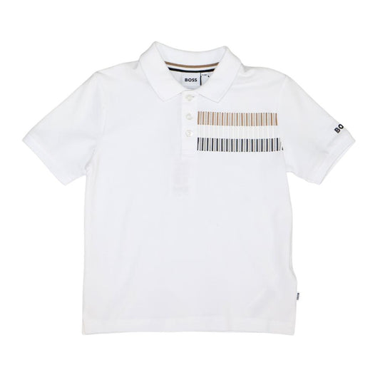 Playera Polo BOSS Infantil Blanca con Estampado Gráfico