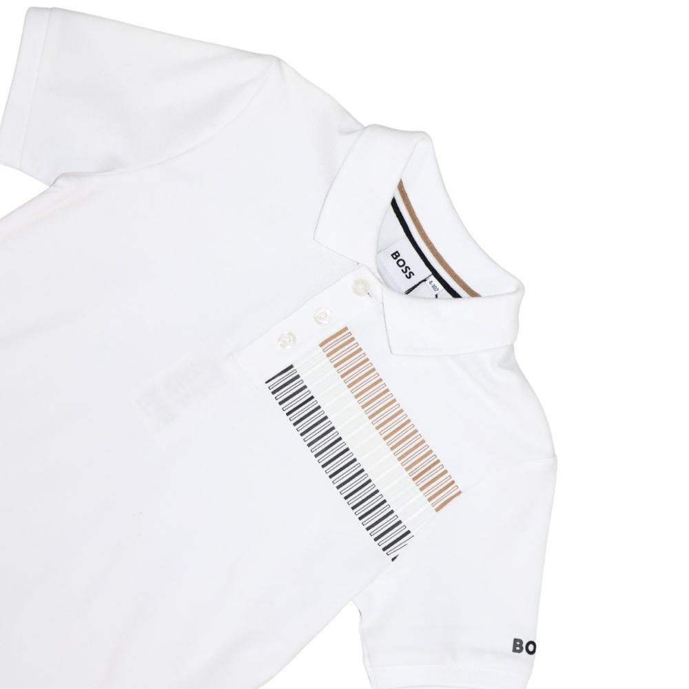 Playera Polo BOSS Infantil Blanca con Estampado Gráfico