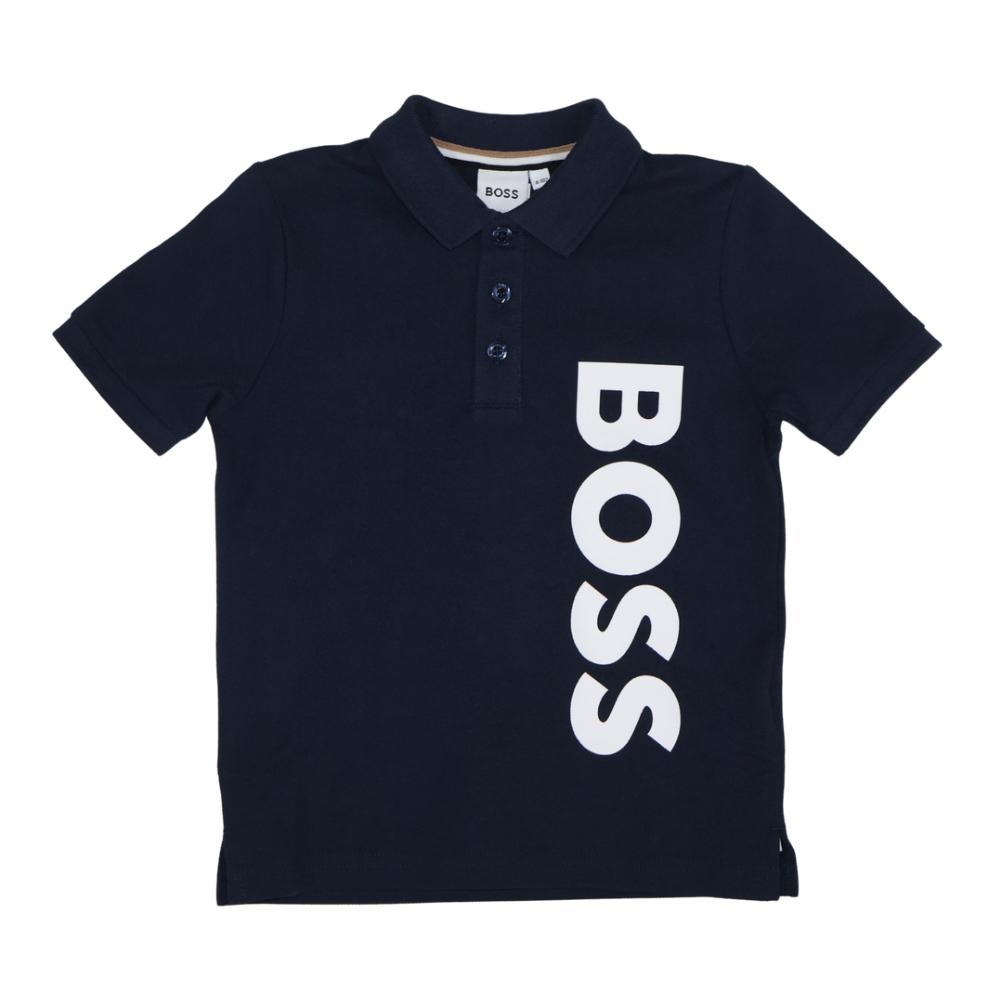 Playera Polo BOSS Infantil Azul Marino con Logo Oversize