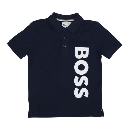 Playera Polo BOSS Infantil Azul Marino con Logo Oversize
