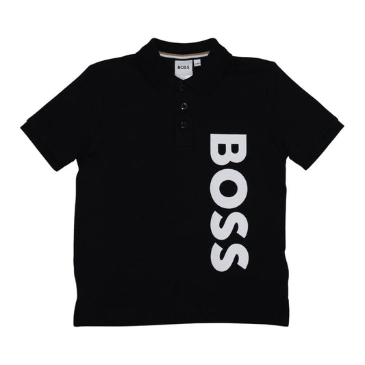 Playera Polo BOSS Infantil Negra con Logo Oversize