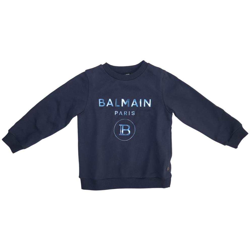 Suéter Infantil Balmain Paris Azul Marino con Logo Relieve