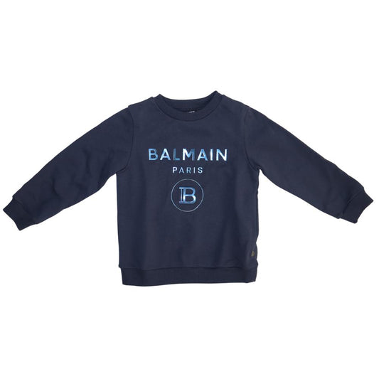 Suéter Infantil Balmain Paris Azul Marino con Logo Relieve