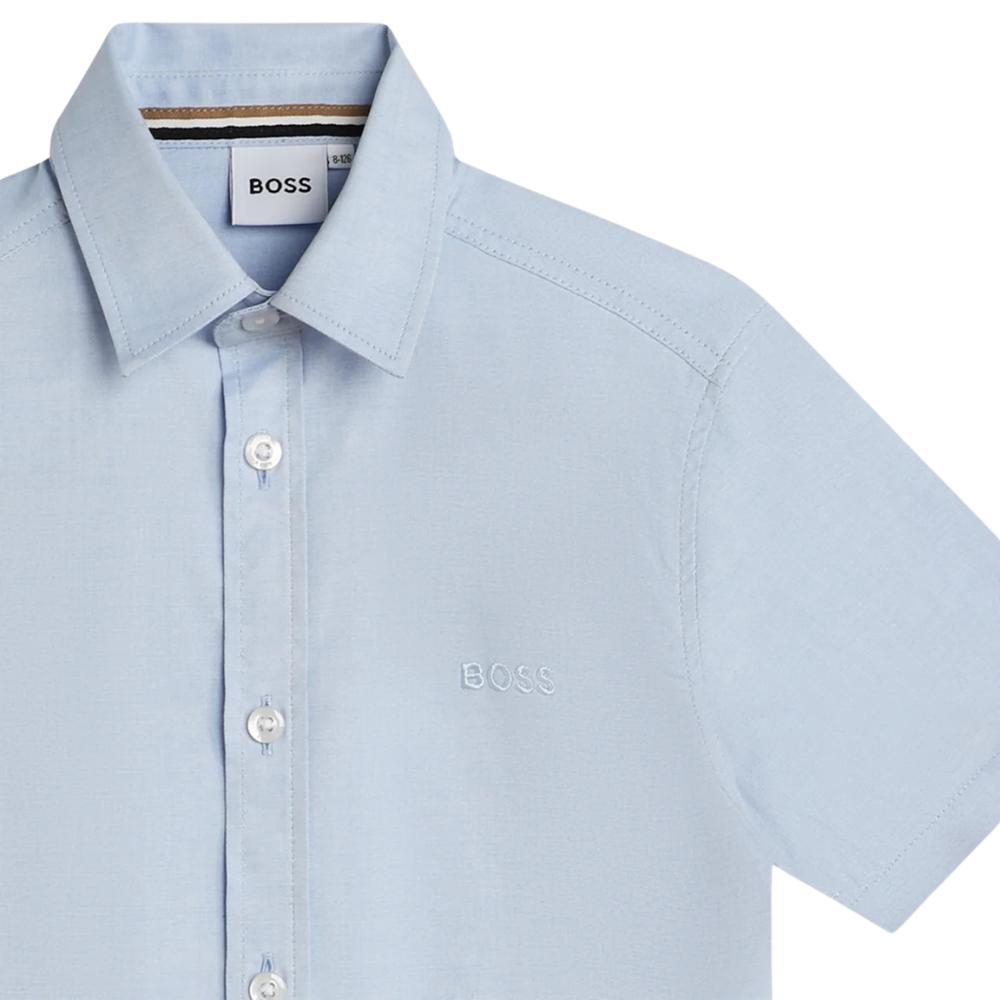 Camisa BOSS Manga Corta Azul Claro con Logo Bordado