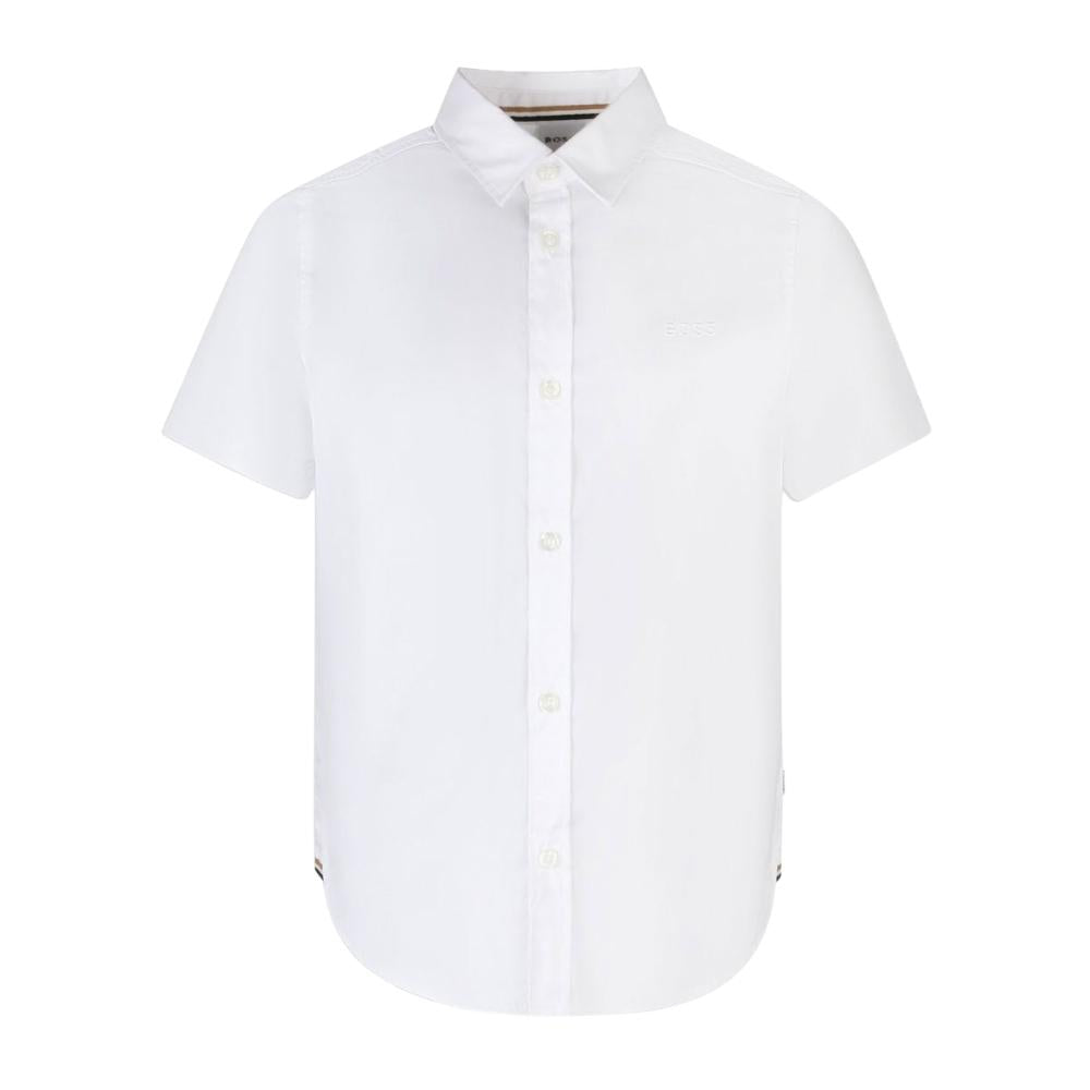 Camisa BOSS Blanca de Manga Corta para Niño con Logo Bordado