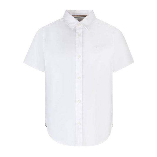 Camisa BOSS Blanca de Manga Corta para Niño con Logo Bordado