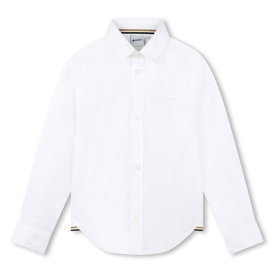 Camisa BOSS Blanca de Manga Larga para Niño con Logo Bordado