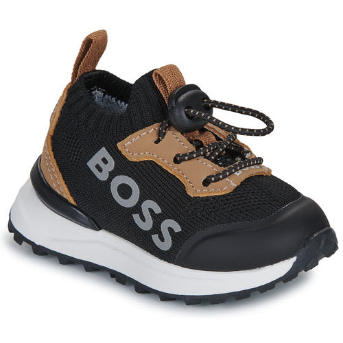 Tenis deportivos BOSS para bebé – Negro con detalles camel