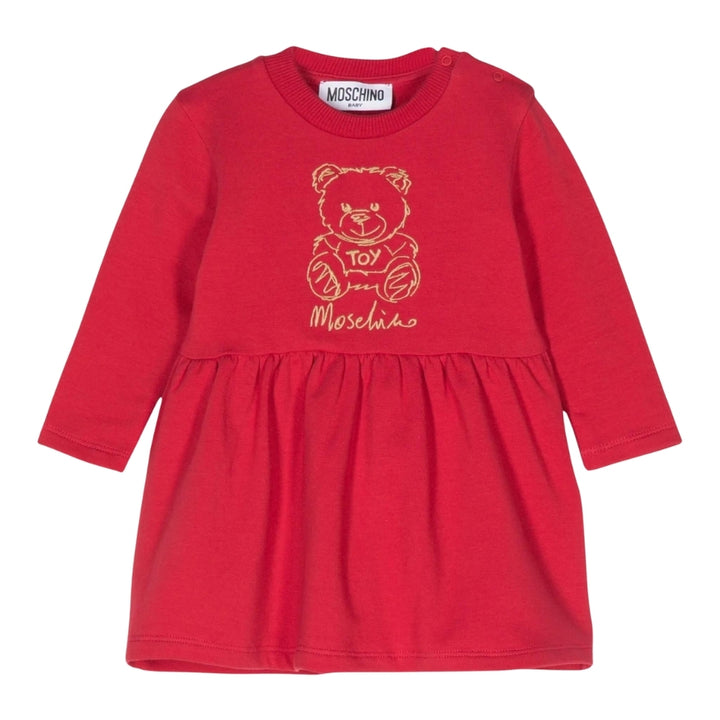 Moschino Baby – Vestido Rojo con Osito Toy Dorado