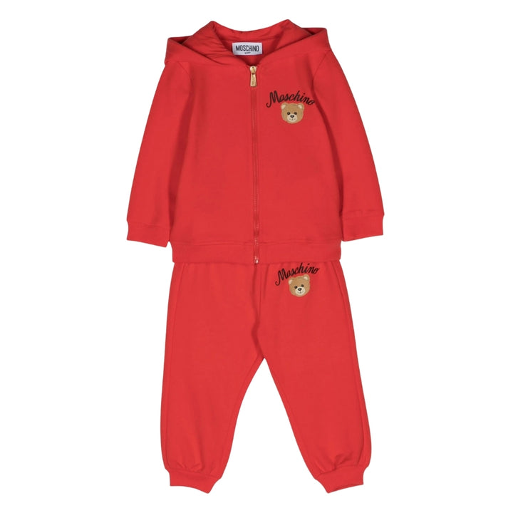 Moschino Baby – Conjunto Rojo con Sudadera y Jogger Osito Bordado