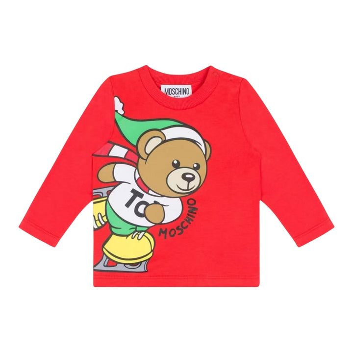 Moschino Baby – Playera Roja con Osito Toy Navideño