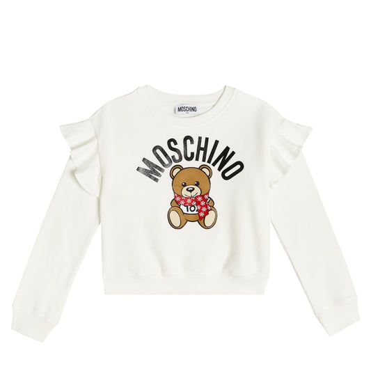 Moschino Blusa Blanca Osito Toy con Volantes