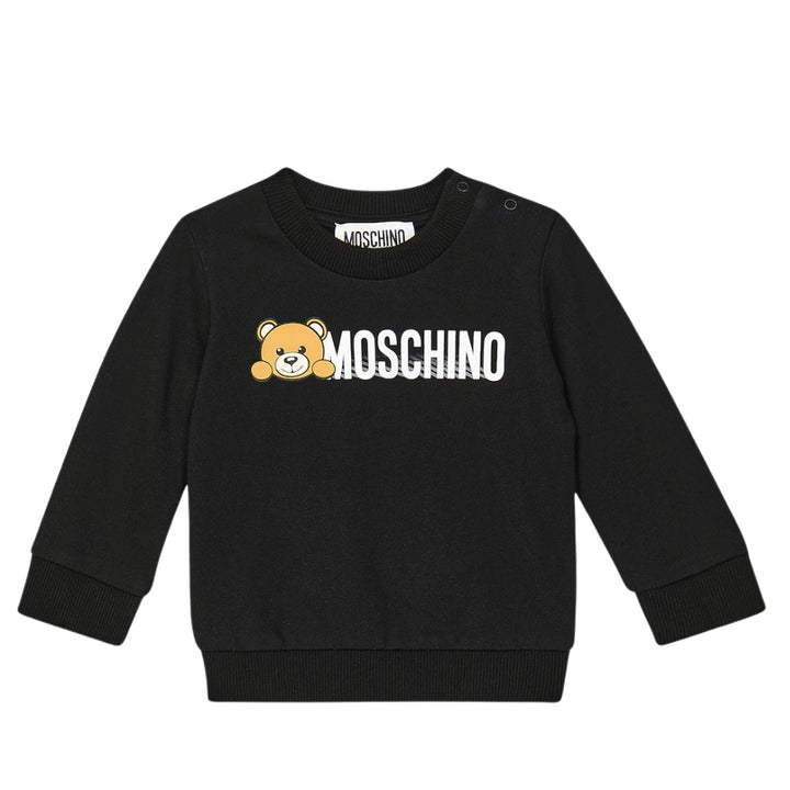 Moschino Baby – Sudadera Negra con Osito y Logo Blanco