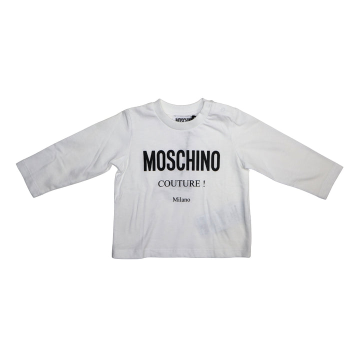 Moschino Baby – Playera Blanca de Manga Larga con Logo Couture Milano