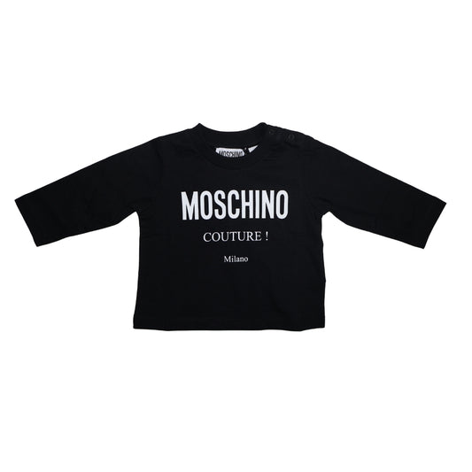 Moschino Baby – Playera Negra de Manga Larga con Logo Couture Milano