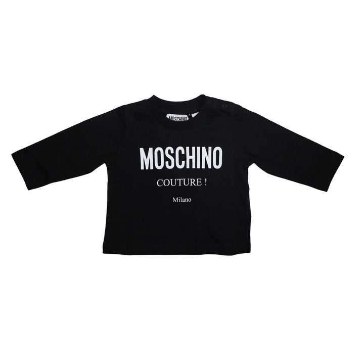 Moschino Baby – Playera Negra de Manga Larga con Logo Couture Milano