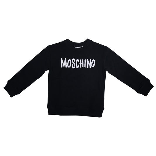 Moschino Baby – Playera Negra con Logo Blanco Estilo Brush