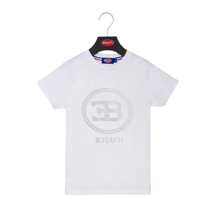 Playera Bugatti Blanca con Logo EB Plateado