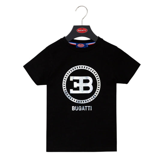 Playera Bugatti Negra con Logo EB Plateado