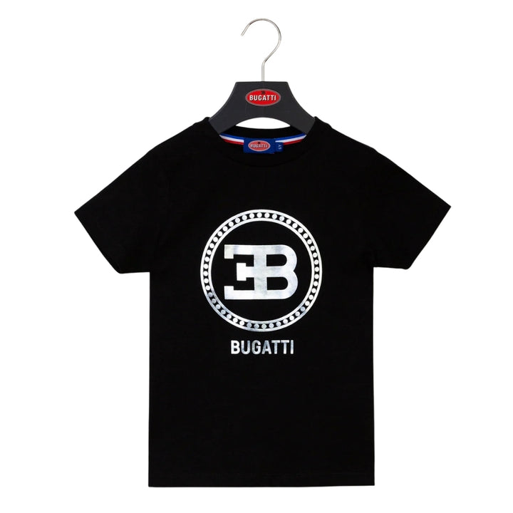 Playera Bugatti Negra con Logo EB Plateado